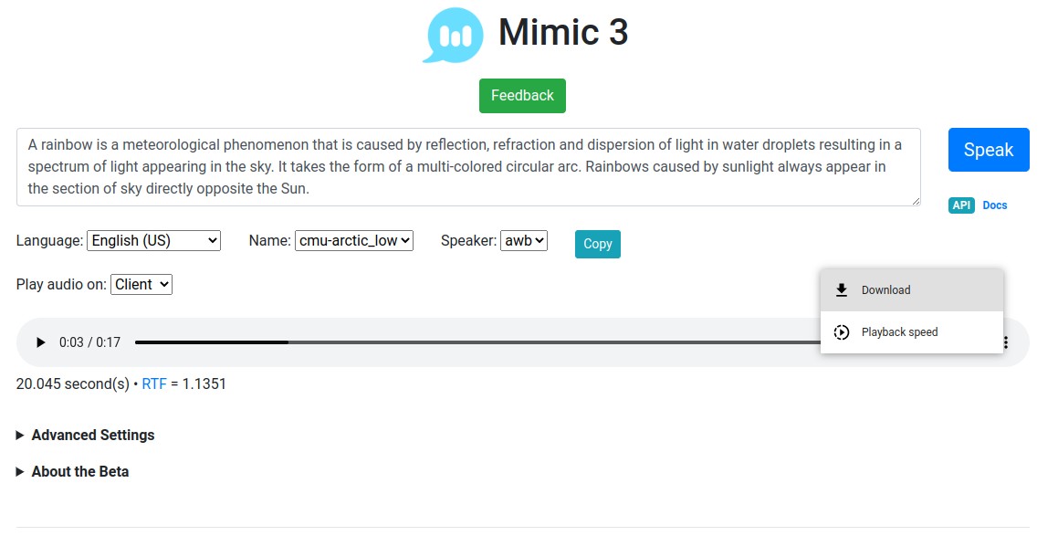 Mimic 3 web interface