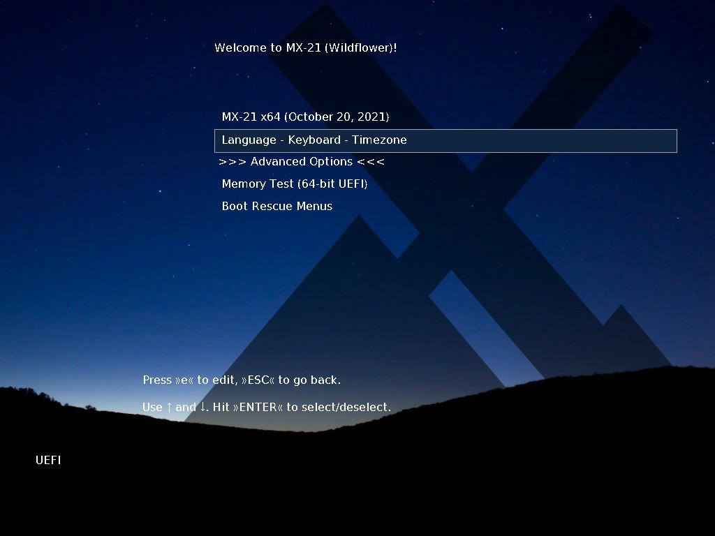MX Linux boot menu