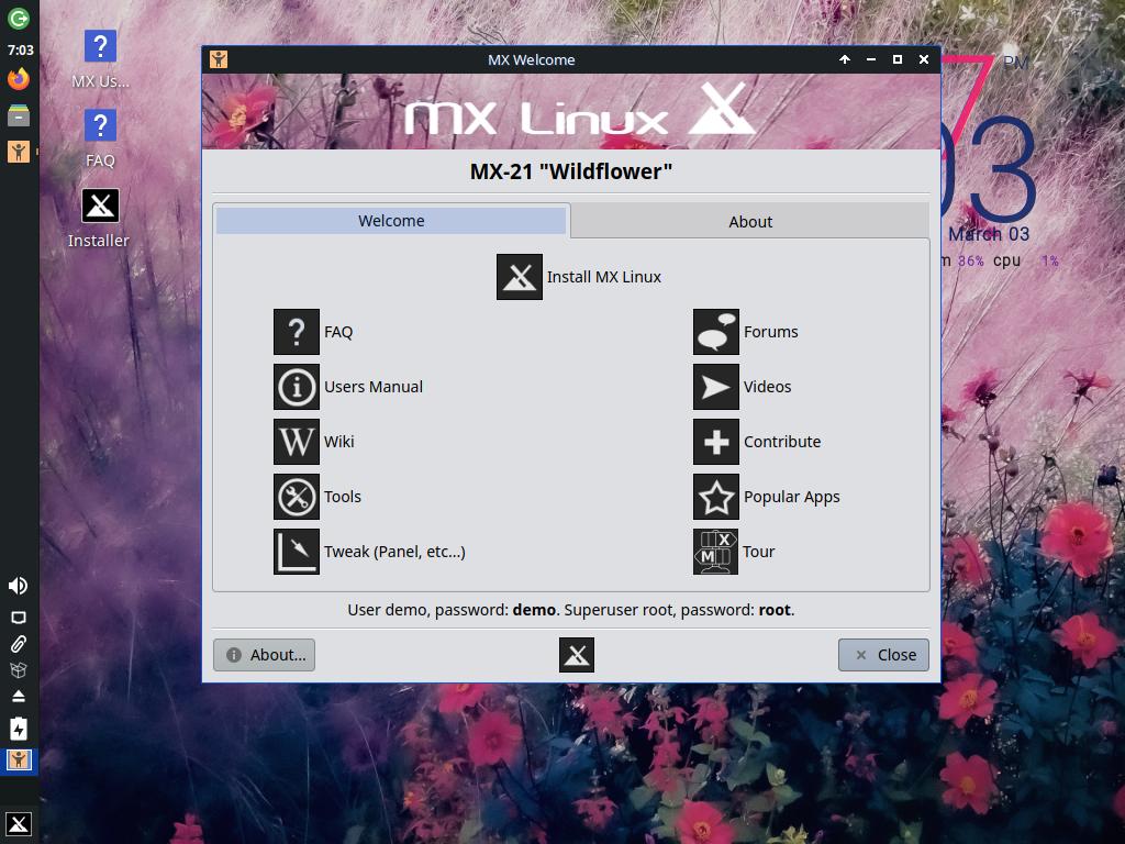 MX Linux welcome window
