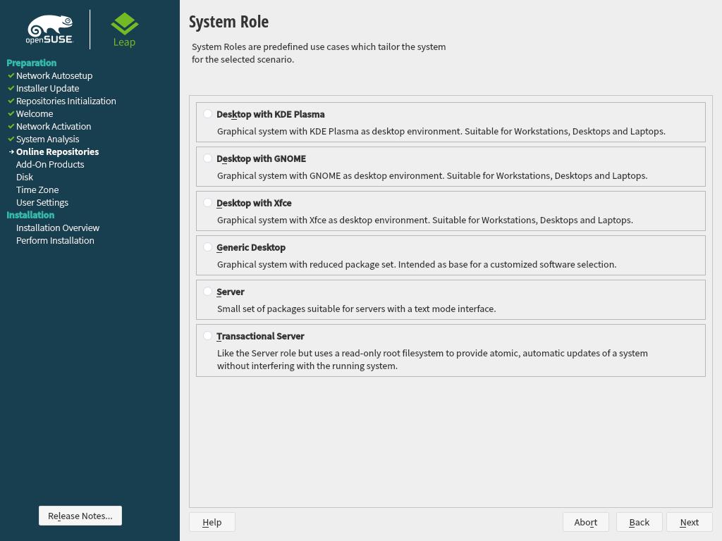 openSUSE Leap system role