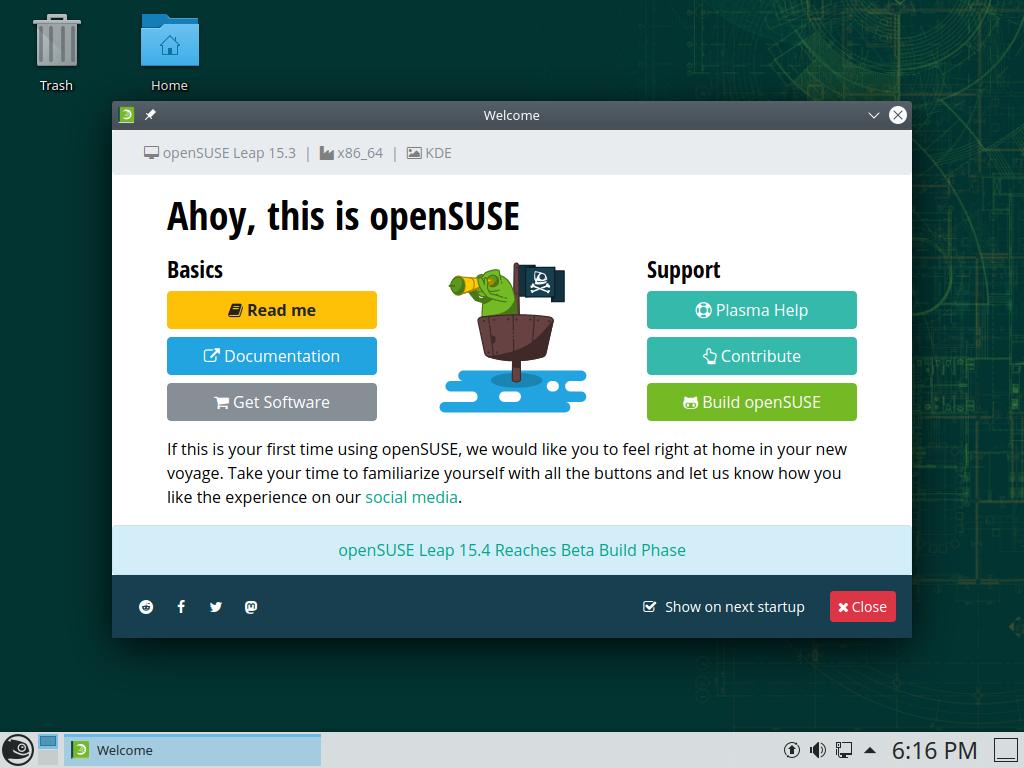 openSUSE Leap welcome window