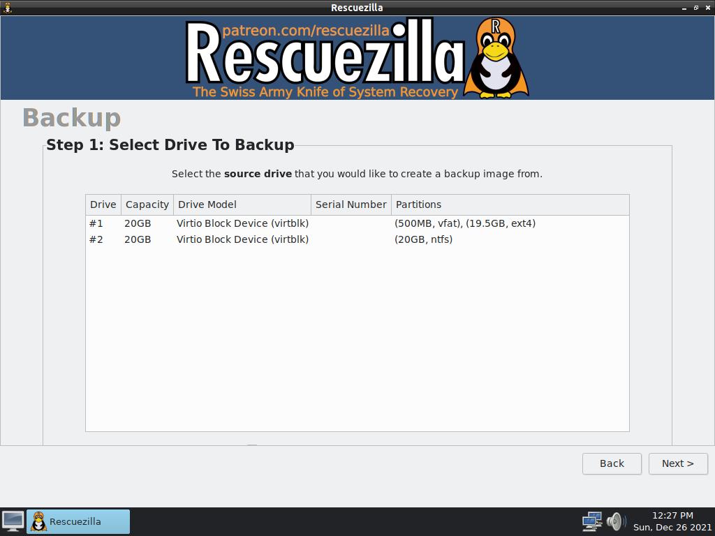 Rescuezilla backup menu 1