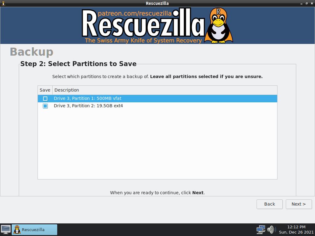 Rescuezilla backup menu 2
