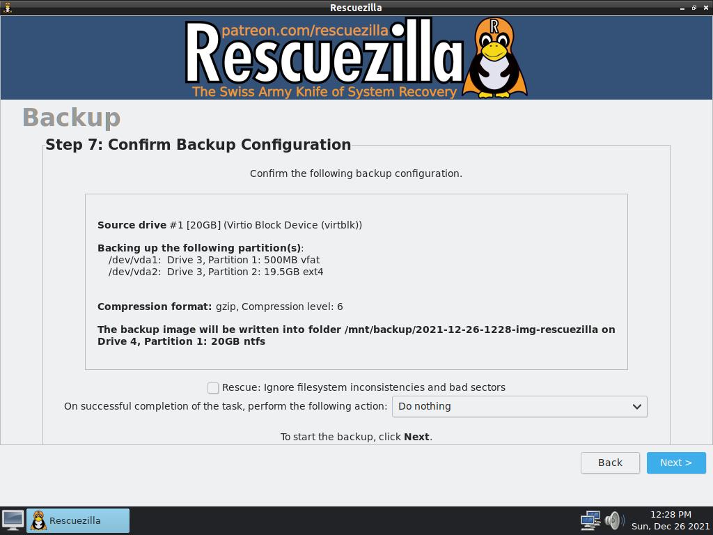 Rescuezilla backup menu 3