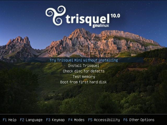 Trisquel Mini boot menu