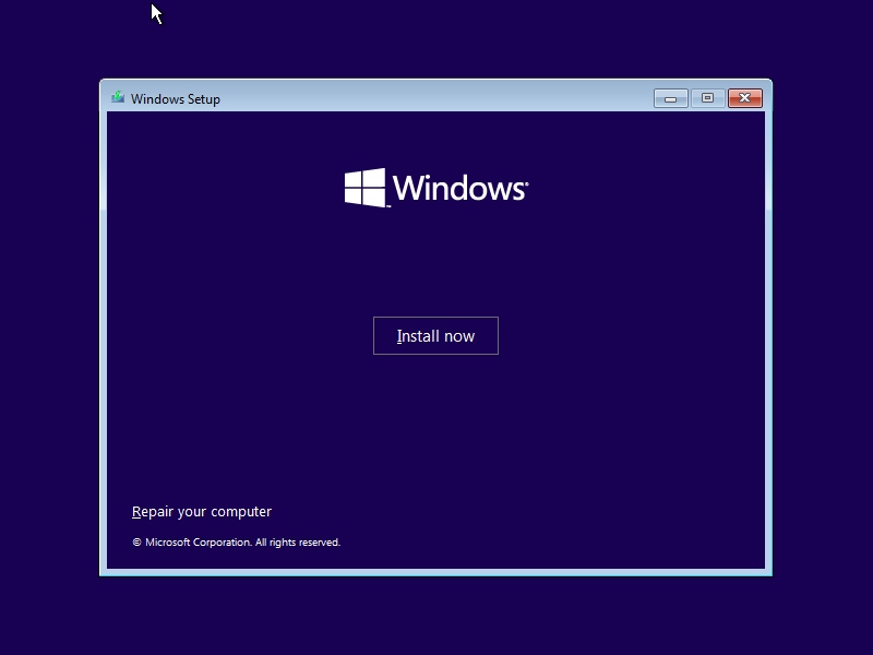 Windows install first window
